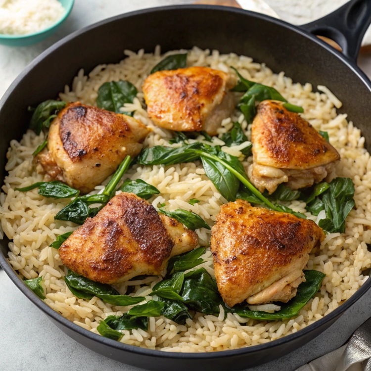 Easy One Pan Chicken and Rice with Spinach