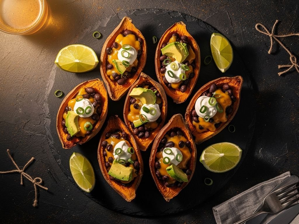 Loaded Black Bean Sweet Potato Skins