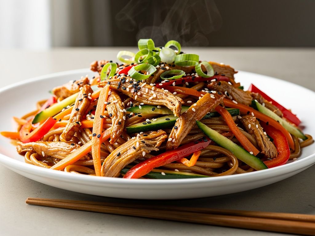 Cold Sesame Chicken Noodle Salad