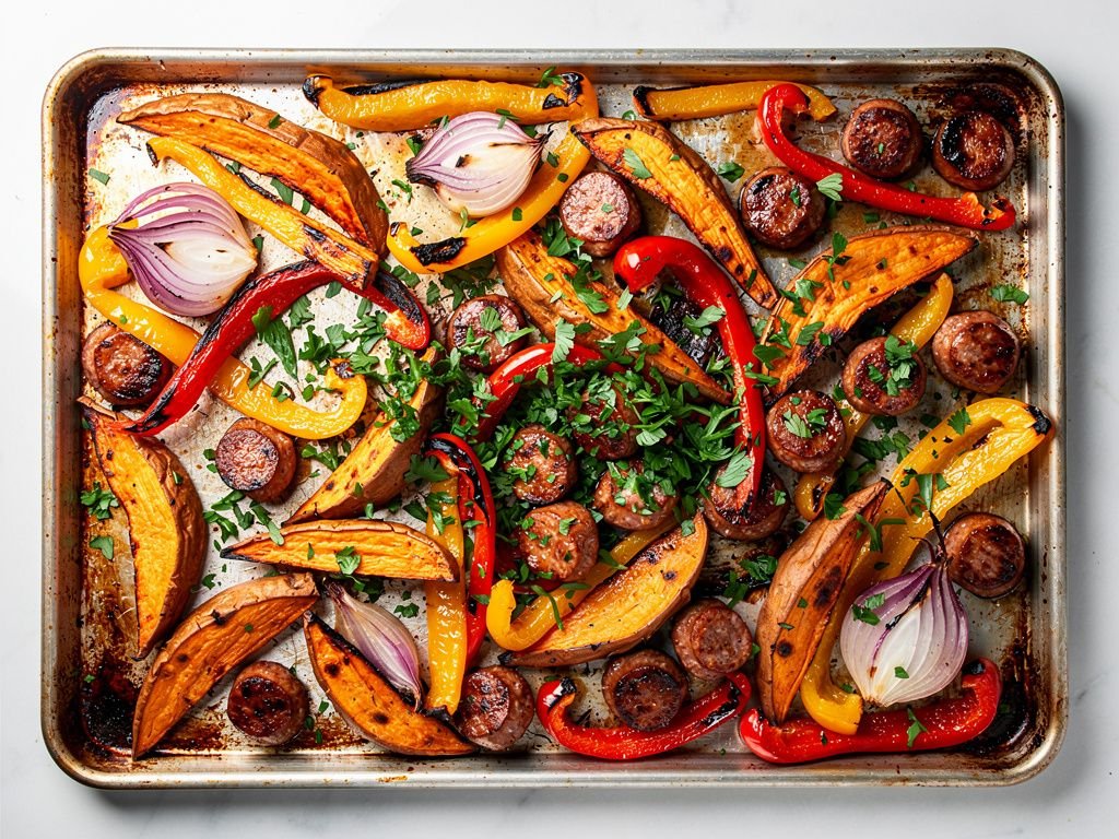 Sheet-Pan Sausage, Peppers, and Sweet Potatoes