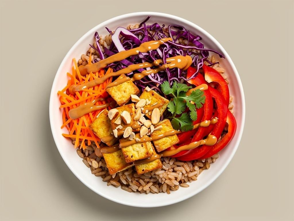 Thai Peanut Tofu Brown Rice Bowl
