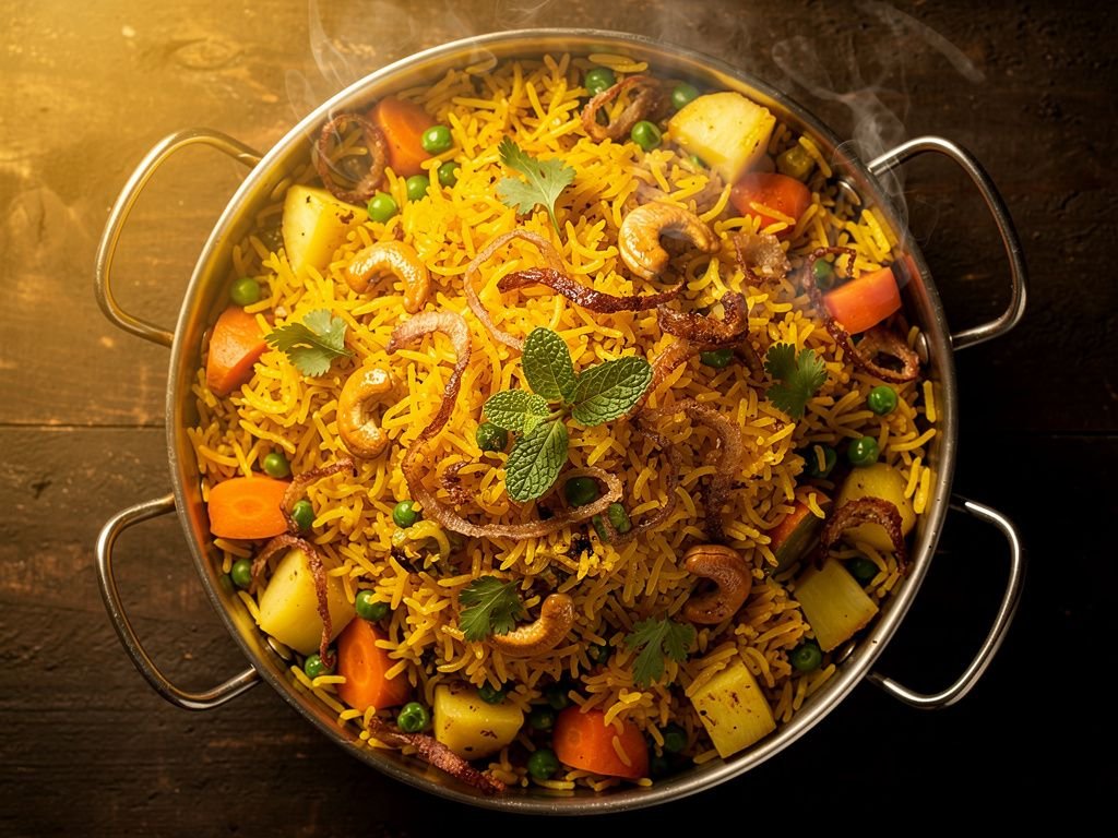 Vegetable Biryani with Cashews and Saffron